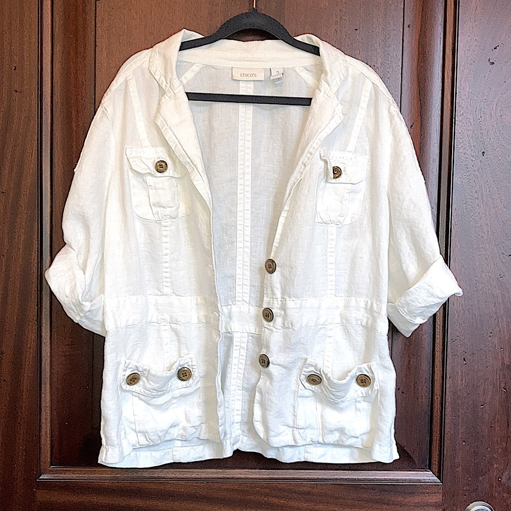 Chico’s 100% linen jacket white